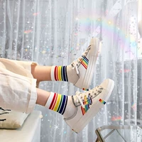 Радужные японские носки, демисезонные гольфы, популярно в интернете, в корейском стиле, средней длины