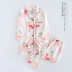 Chim hồng hạc vui tươi ~ Gạc đôi cotton cổ điển Nhật Bản nữ quần dài tay dài bộ đồ ngủ phục vụ tại nhà - Bộ Pajama Bộ Pajama