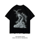 UxnStudio Original Tide Brand Alien Person Printed Short Grapefruit Men's Summer's Shie Asian Dark Wind T 侐 наряд пара