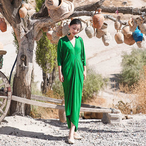 2019 nguyên bản mùa hè rất cổ tích thích hợp váy nữ tính kích thước lớn che bụng thon gọn mỏng modal khí chất váy xanh - Sản phẩm HOT