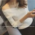 Mùa thu mới của Hàn Quốc phiên bản của tự trồng V áo len của phụ nữ dài tay off-the-vai áo len phần mỏng đáy áo sơ mi là áo sơ mi mỏng áo khoác len mỏng Đan Cardigan