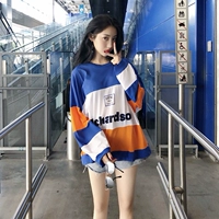 2018 đầu mùa thu mới nữ Hàn Quốc phiên bản của nhiều màu khâu ngọt ngào lỏng lẻo in dài tay áo len áo măng tô nữ