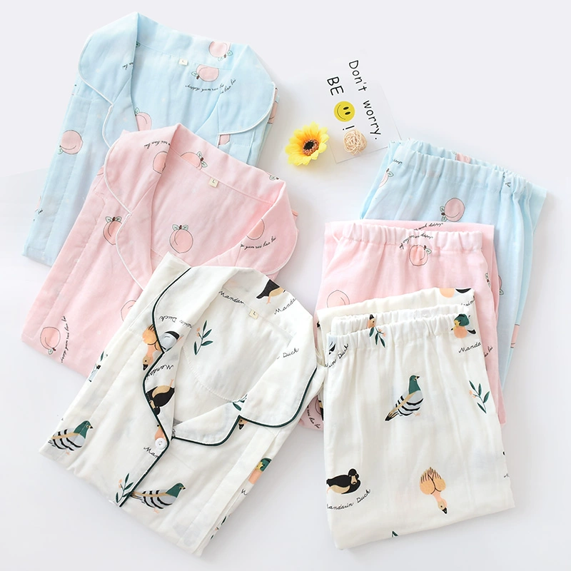 Quần áo giam giữ mùa xuân và mùa hè mới cotton gạc đồ ngủ sau sinh cho con bú mùa xuân và mùa thu phụ nữ mang thai cộng với bộ đồ phục vụ tại nhà có kích thước - Giải trí mặc / Mum mặc