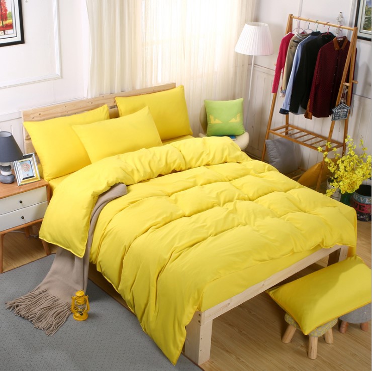 YellowCottonBedsheetssetquiltcoverpillowcasebedding4sets