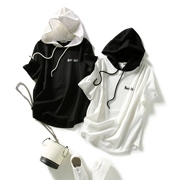 の [TX193008MG] cười Hange thời trang giản dị màu đen và trắng phù hợp với phiên bản lỏng ngắn tay trùm đầu T-Shirt