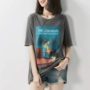 の [TX192576MG] Cười Hange retro hơi thở sơn cô gái mô hình cotton tự nhiên vòng cổ ngắn tay T-Shirt áo phông nữ cao cấp