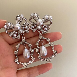 Серьги-подвески из жемчига с бантиком, каплевидные, французский стиль, стиль высокого качества