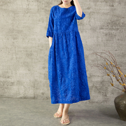 Yi Mian retro du lịch bảy tay áo muối thu nhỏ đầm eo cao váy dài mùa hè sản phẩm mới áo choàng