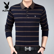 Playboy dày mùa thu cộng với nhung trung niên nam dài tay áo thun phần mỏng áo len từ bi cha - Áo phông ngắn