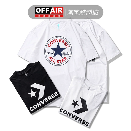 Converse, классические конверсы подходит для мужчин и женщин, белая спортивная футболка с круглым воротником для отдыха, короткий рукав