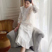 Phiên bản Hàn Quốc của nữ công chúa ngọt ngào gió đêm váy ngủ cotton phụ nữ váy ren Công chúa nhà dịch vụ đồ ngủ retro tòa - Đêm đầm