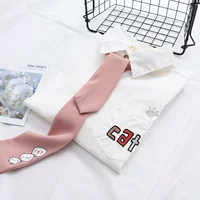 Милая мультяшная японская школьная юбка, съемный универсальный галстук, хлопковая рубашка для школьников, с вышивкой, оверсайз, длинный рукав