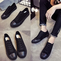 Thấp để giúp tất cả các màu đen giày vải nam tinh khiết màu đen thoáng khí bảng làm việc giày sinh viên hoang dã giản dị Hàn Quốc phiên bản của nhỏ màu đen giày shop giày thể thao nam