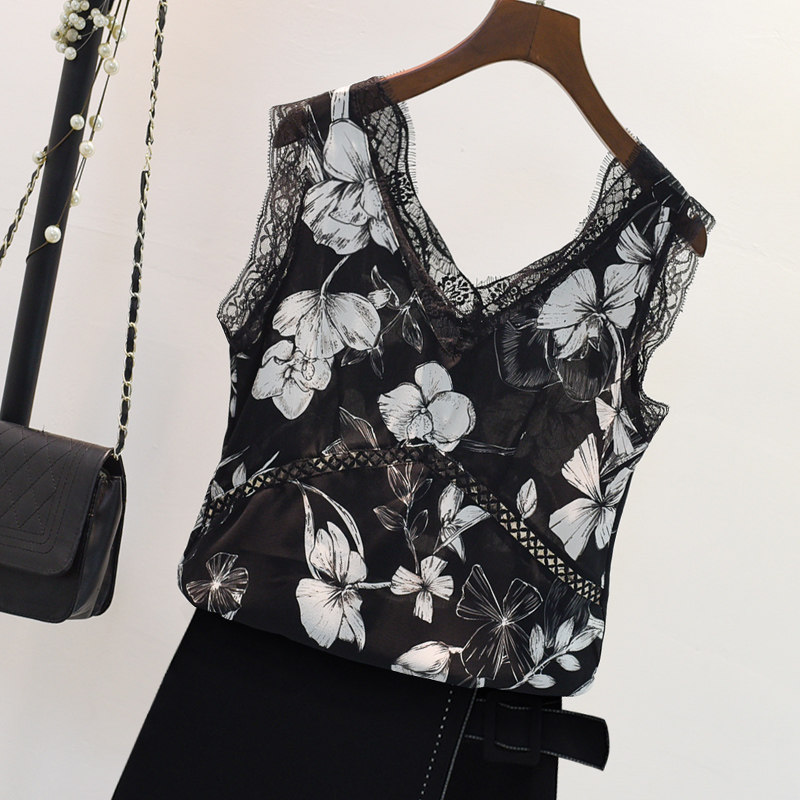 Áo sơ mi chiffon nữ không tay 2018 mùa hè mới han fan hâm mộ mỏng mỏng ren áo sơ mi hoa vest khí nhỏ áo sơ mi