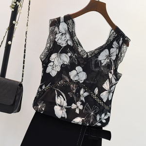 Áo sơ mi chiffon nữ không tay 2018 mùa hè mới han fan hâm mộ mỏng mỏng ren áo sơ mi hoa vest khí nhỏ áo sơ mi