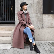 Áo khoác len trong mẫu dài mùa thu đông 2017 Người phụ nữ Hàn Quốc mới hai mặt áo len cashmere áo khoác nữ thủy triều - Trung bình và dài Coat
