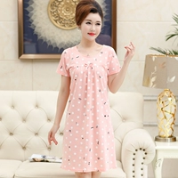 Mùa hè trung niên mẹ cotton cotton váy mùa hè ngắn tay lỏng lẻo XL trung niên mỏng đồ ngủ giản dị - Đêm đầm ao ngu dep quyen ru