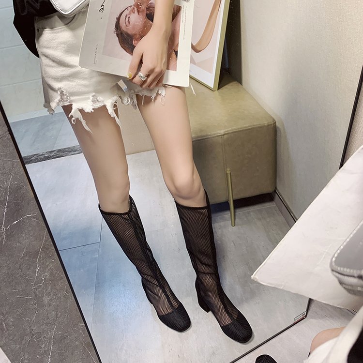 Black Cool Bootswhite High Boots ma'am Below the knee Boots 2021 new pattern Show thin Cool boots Thick heel high-heeled Retro Square head Boots
