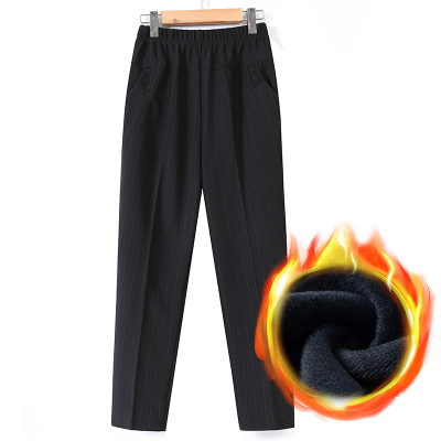 Pinstripe [Winter Super Soft Velvet]Middle aged and elderly Women's trousers Autumn and winter Elastic waist High waist Plush thickening easy Wear out keep warm trousers old age mom trousers