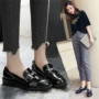 2018 mùa thu mới giày đơn nữ bằng sáng chế da tròn đầu thấp để giúp giày nữ bình thường một đôi giày lười giày giày nike nữ chính hãng