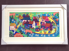 Рисунки акварелью и гуашью 金山农民画《美丽的小村庄》带框，画芯25cmx50cm-邵其华原创作品