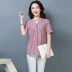 Shen Yidu Xuân / Hè 2021 thời trang mùa hè mới của phụ nữ áo thun cotton và vải lanh kết hợp hàng đầu 8213 - Áo sơ mi Áo sơ mi