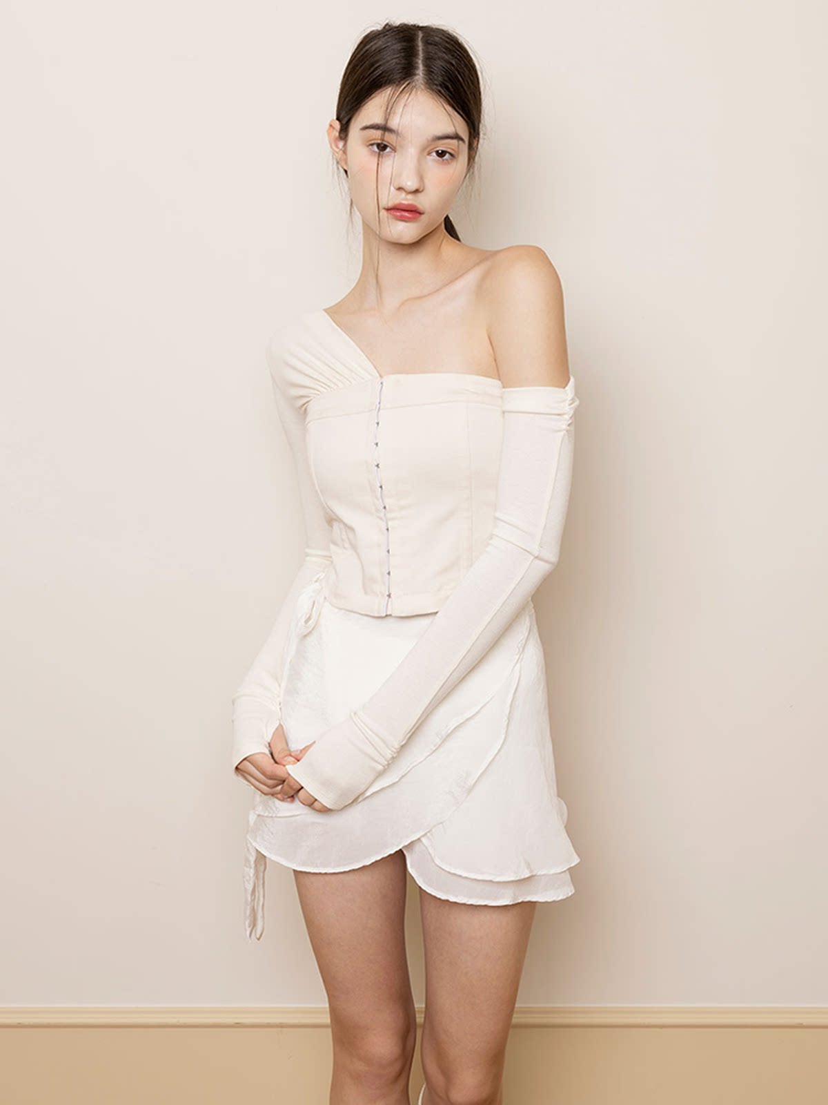 NOTYOURROSE 23 Spring асимметричный топ без плеча Slim сексуальный длинный рукав куртка корейский подлинный покупка