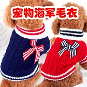 Quần áo cho chó cưng mùa thu và mùa đông ấm áp hai chân quần áo nơ hải quân áo len chó nhỏ Quần áo chó Teddy - Quần áo & phụ kiện thú cưng