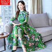Đầm voan dài tay 2019 mùa thu mới khí chất của phụ nữ eo thon trong chiếc váy dài họa tiết hoa xuân hè - Sản phẩm HOT