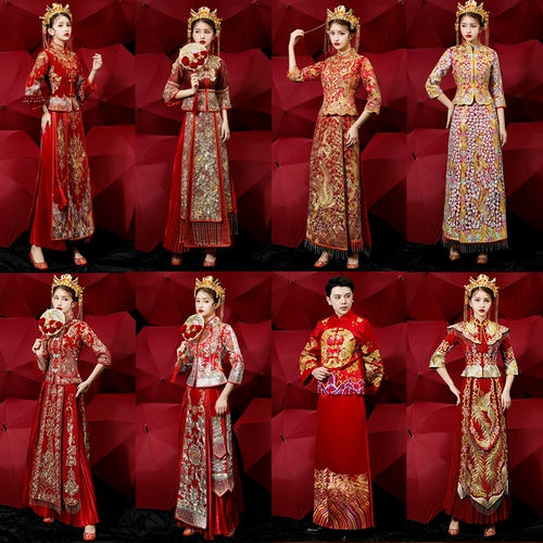 Традиционный свадебный наряд Сюхэ, вечернее платье, свадебное платье, ципао, дракон и феникс, коллекция 2023