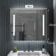 Phòng tắm tủ gương thông minh treo tường riêng biệt có đèn làm mờ Phòng tắm bằng gỗ nguyên khối có khung gương lưu trữ có ngăn đựng tủ gương nhà tắm tủ gương nhà tắm