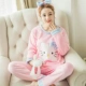 Bộ đồ ngủ pijama lông cừu san hô mùa thu đông dài tay dày của phụ nữ Bộ đồ mặc nhà bằng vải nỉ dài tay Phiên bản Hàn Quốc Bộ đồ hai mảnh ngọt ngào và dễ thương