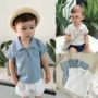 Chen Chen Ma bé quần áo trẻ em bé mùa hè cotton linen hạt chất liệu boy áo trẻ em ve áo ngắn tay áo sơ mi phần mỏng áo thun bé trai thu đông