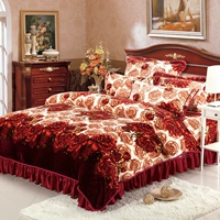 Falais bốn mảnh dày flannel pha lê flannel tấm giường 1,5m1,8 m lông cừu san hô hai mặt - Bộ đồ giường bốn mảnh chăn ga