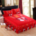 Mới cưới giường váy bốn mảnh bông quilt cover lớn màu đỏ đám cưới giường 1,8 m giường bao gồm giường bao gồm giường bìa Váy Petti