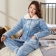 Đặc biệt của phụ nữ mùa đông dày ba lớp cộng với đồ ngủ nhung san hô nhung mùa đông ấm áp áo khoác một mảnh flannel cotton - Pyjama