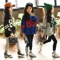 Cha mẹ và con gái mùa thu Quần áo trẻ em Hàn Quốc Quần áo bé gái và áo len cotton hai mảnh phù hợp với thời trang thể thao - Trang phục dành cho cha mẹ và con áo thun gia đình