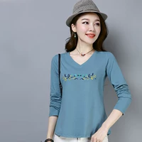 Áo thun dài tay chạm đáy áo sơ mi cotton ngắn Quần áo phụ nữ trung niên thả lỏng áo mẹ hoang mặc quần áo mùa thu mặc bên ngoài đầm dự tiệc cho người lớn tuổi