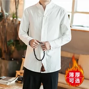 Áo sơ mi vải lanh nam phong cách Trung Quốc mùa xuân và mùa thu nam phong cách Trung Quốc Tang phù hợp với bông và vải lanh áo sơ mi dài tay cổ điển kích thước lớn hàng đầu