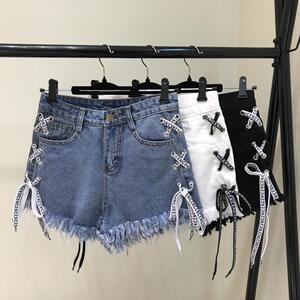 2018 Hàn Quốc phiên bản mới kích thước lớn chất béo mm cạnh băng cao eo quần short denim nữ mùa hè lỏng mỏng rộng chân quần nóng