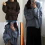 Chic mùa thu và mùa đông mới retro Hồng Kông hương vị hoang dã lười biếng quanh cổ áo len dài tay nữ size lớn chất béo MM200 kg áo cardigan nữ