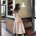Mùa hè Hàn Quốc nhẹ nhàng gió nấm ren eo dài kẻ sọc dress nữ kỳ nghỉ không tay vest váy Váy eo cao