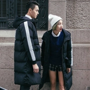 Áo khoác dài cotton mùa đông cho học sinh mặc áo khoác cotton quá khổ đầu gối Bánh mì Hàn Quốc những người yêu thích áo khoác đôi