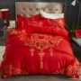 Kết hôn bông bốn mảnh bộ giường màu đỏ giường bông lễ hội 1,8m2.0m ​​giường đôi đám cưới quilt cover sheet chăn ga gối