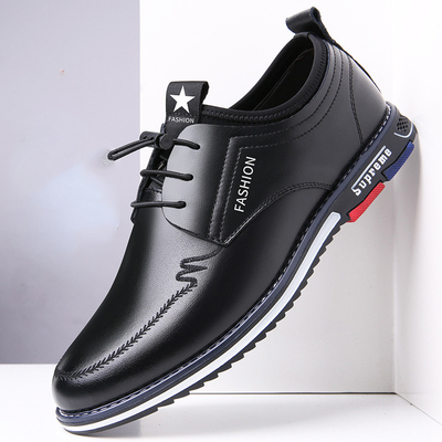 2021夏季新款皮鞋男韩版真皮潮流内增高透气商务休闲百搭低帮鞋子