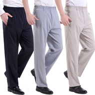 Cộng với phân bón XL trung niên quần âu nam mỏng quay lụa lỏng cha nạp cao eo squat đàn hồi eo quần quần vải nam