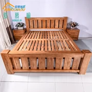 Giường gỗ nguyên khối Trung Quốc Old Elm giường đôi 1,8 m Đồ gỗ rắn nguyên chất Bàn gỗ nguyên khối - Bàn ghế ngoài trời / sân