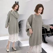 Phụ nữ mang thai mùa thu đông phù hợp với mẫu thời trang 2018 mới áo thun rộng áo len khâu áo hai dây