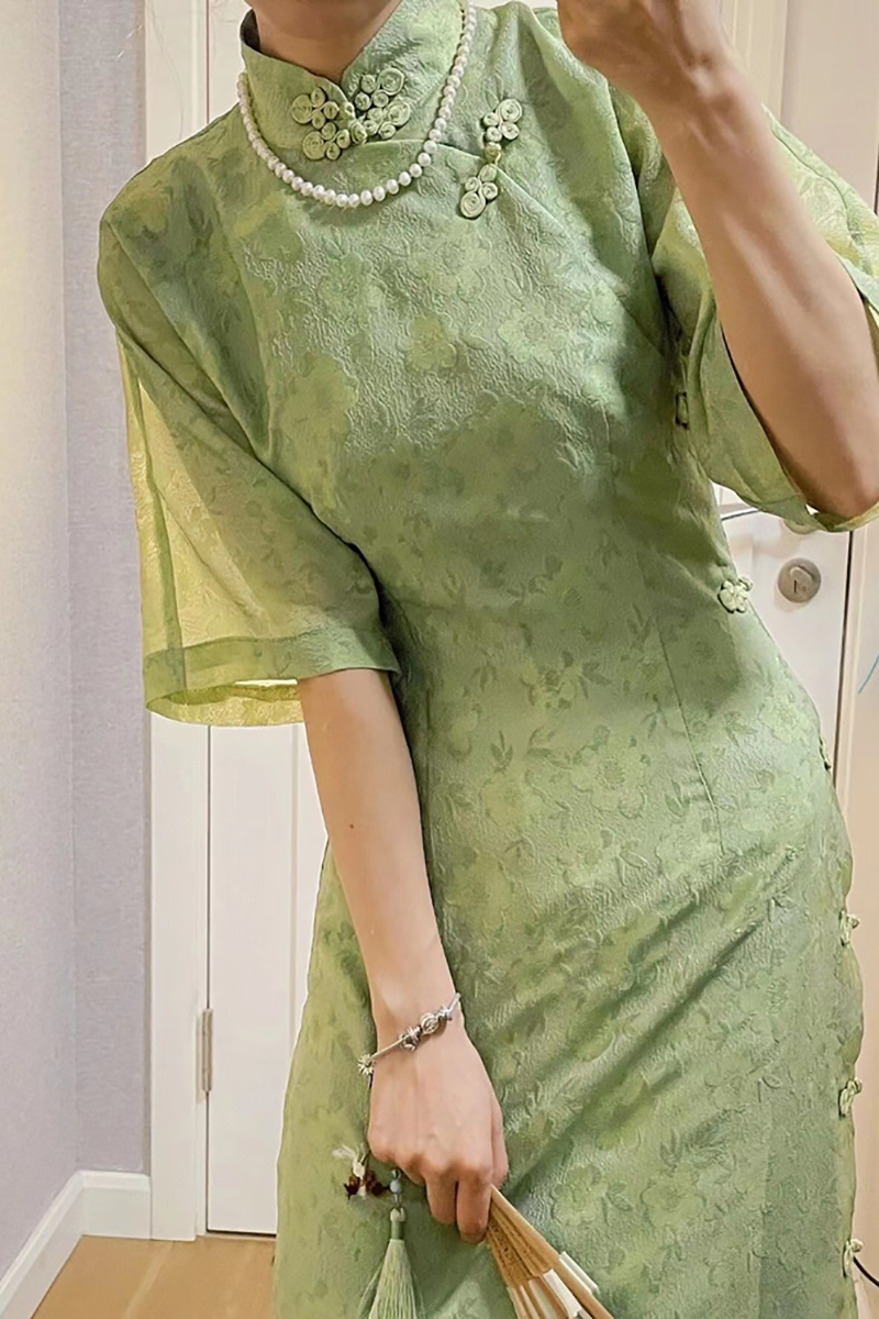 TI Titti Green Polying Big sleeve improves cheongsam