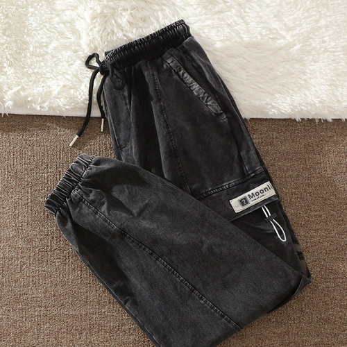 Ретро джинсы подходит для мужчин и женщин, штаны, этнический стиль, оверсайз, свободный прямой крой, на шнурках